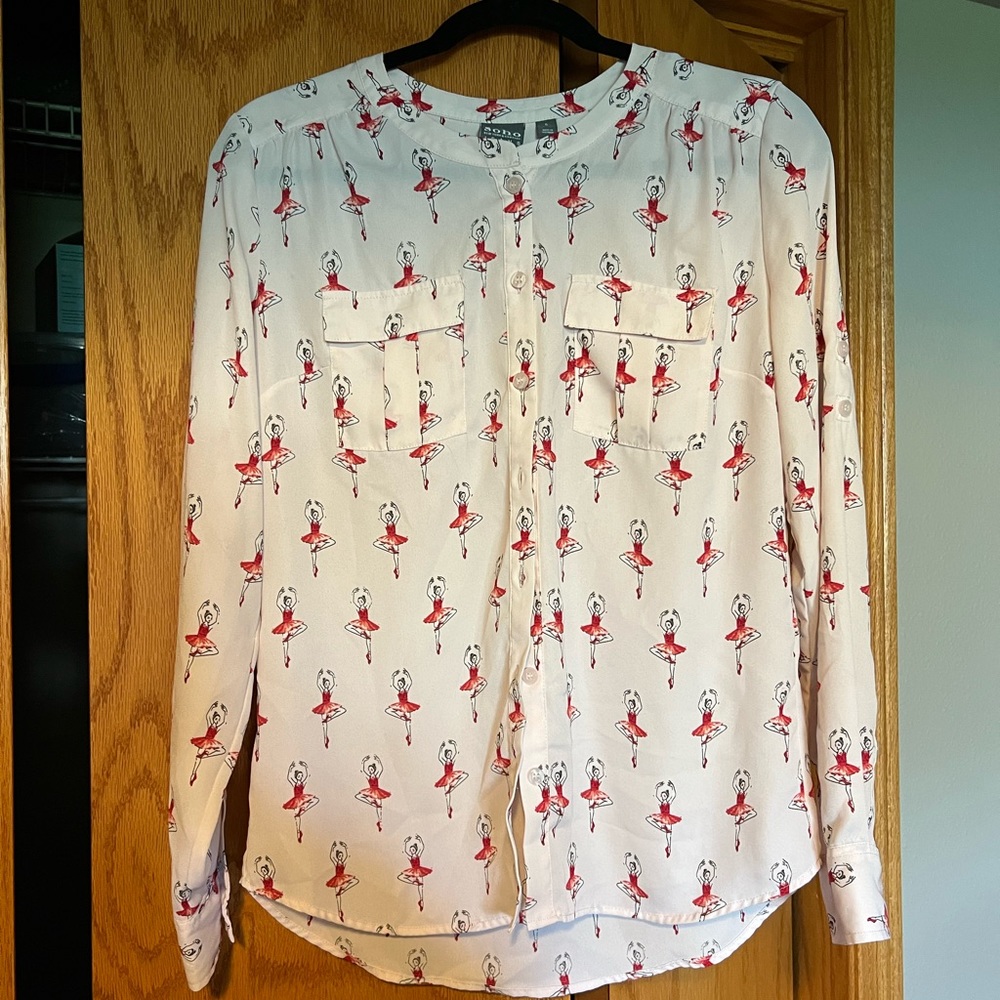 New York & Company pink ballerina blouse, size: small